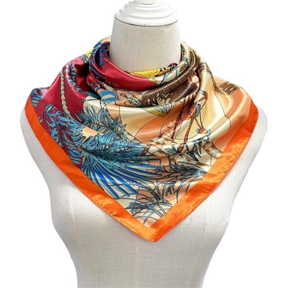 35" Square Silk Like Head Scarf - Women's Fashion Silk Feeling Scarf - Picture 5 of 7